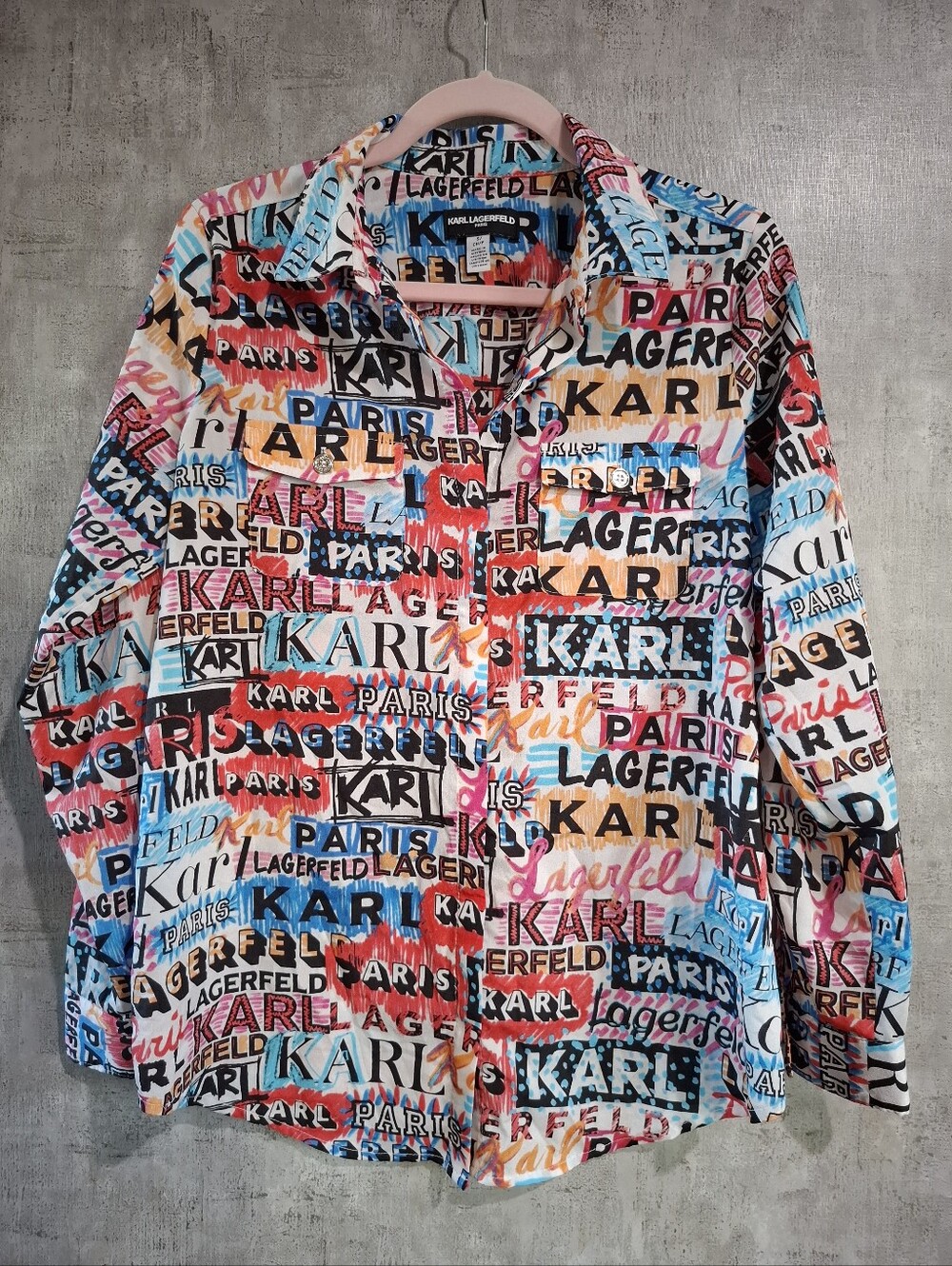 Karl Lagerfeld Cashmere Graphic Print Button-Up Top Size: S
